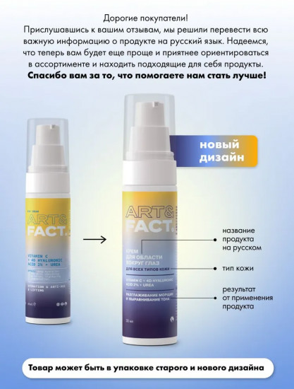 Крем-лифтинг для области вокруг глаз «Vitamin C + 4d Hyaluronic Acid 2% + Urea»