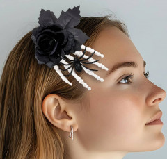 Заколка для волос с черепом и скелетной рукой «Паучья роза» - Фото 1