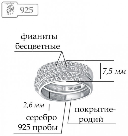 Кольцо из серебра с фианитами