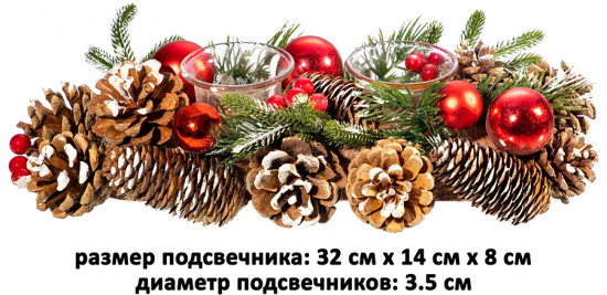 Подсвечник новогодний на 2 свечи «Заснеженные шишки»