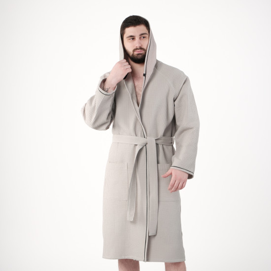 Халат вафельный мужской с капюшоном