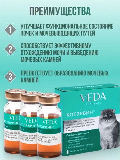 Раствор для профилактики и лечения урологического синдрома и мочекаменной болезни для кошек и собак «Котэрвин»