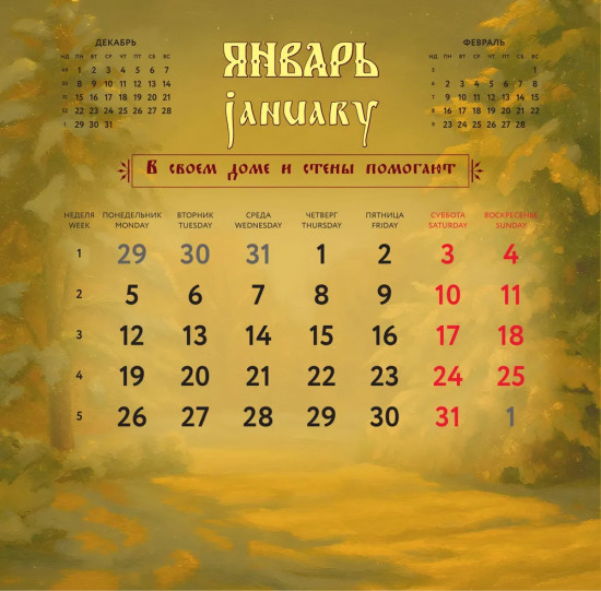 Календарь настенный на 2026 год «Жить не тужить. Русские пословицы и поговорки»