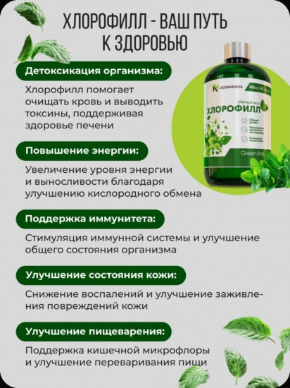Жидкий пищевой хлорофилл со вкусом мяты для похудения