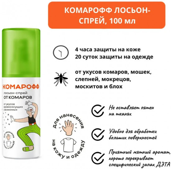 Лосьон-спрей от насекомых для нанесения на кожу и одежду