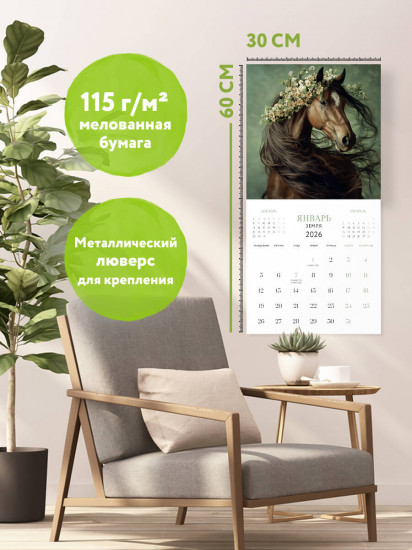 Календарь настенный на 2026 год «Лошади и стихии. Земля, воздух, вода, огонь»