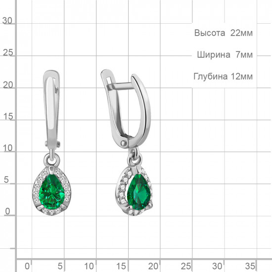Серьги из серебра с фианитами и наноизумрудами
