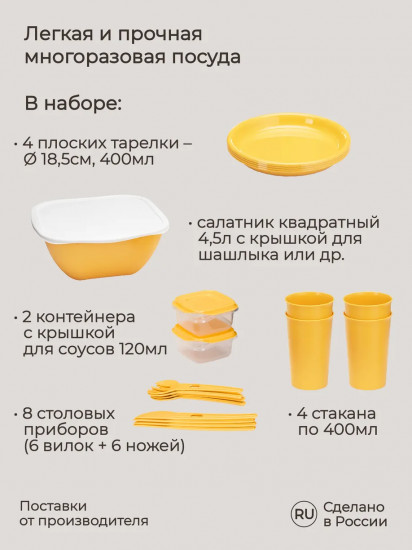 Набор посуды для пикника и барбекю на 4 персоны