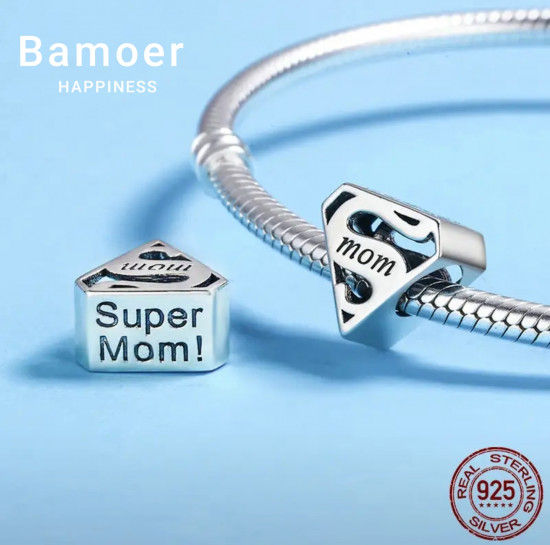 Шарм из серебра «Super mom»