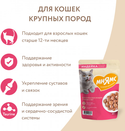 Корм для кошек старше 7 лет «Кусочки в соусе с индейкой»