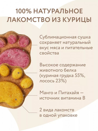 Лакомство для собак и щенков с 4 месяцев «Фросты с лососем, манго и питахайей. Размер M»