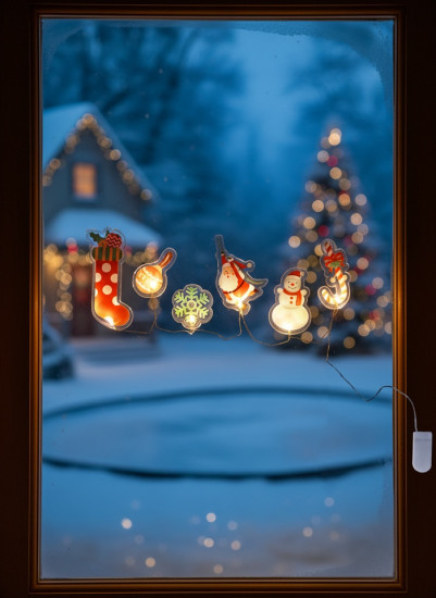  Наклейка на окно светодиодная «Новогоднее настроение»