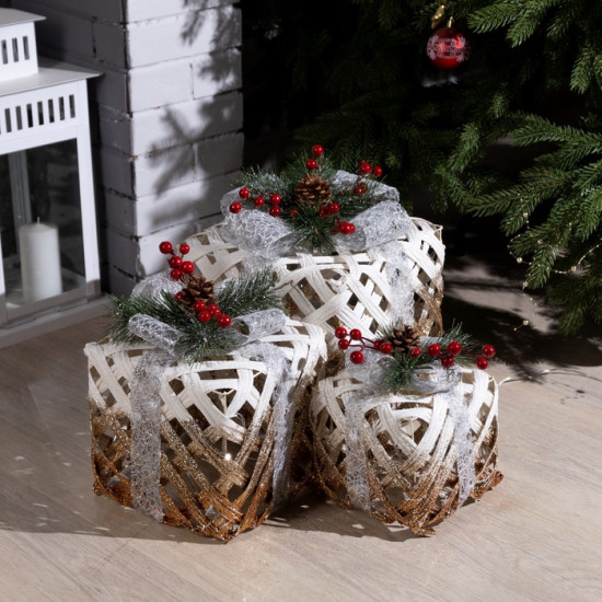 Фигура светодиодная «Белые плетёные подарки»
