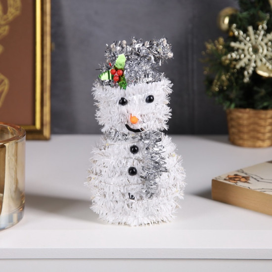 Фигура светодиодная из мишуры «Снеговик в серебристом»