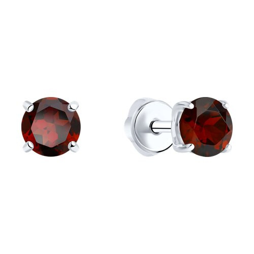 Серьги-пусеты из серебра с гранатами