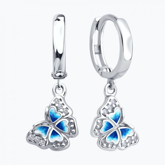 Серьги из серебра с фианитами и эмалью