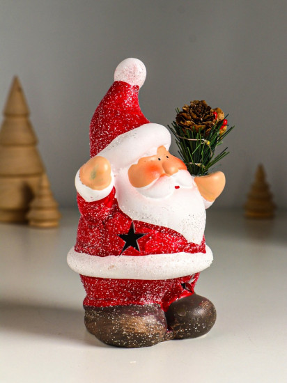 Фигурка светящаяся «Дед Мороз в красной шубке с еловой веточкой»