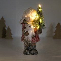 Фигурка светящаяся «Малышка в красном пальто, с ёлочкой и лосиком» - Фото 1