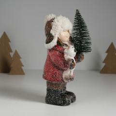 Фигурка светящаяся «Малышка в красном пальто, с ёлочкой и лосиком» - Фото 2