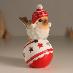 Фигурка светящаяся «Птичка в шапке с помпонами на ёлочном шарике» - Фото 1