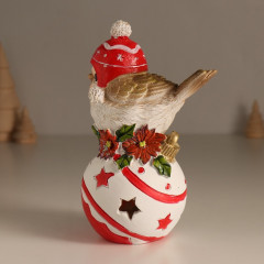 Фигурка светящаяся «Птичка в шапке с помпонами на ёлочном шарике» - Фото 3