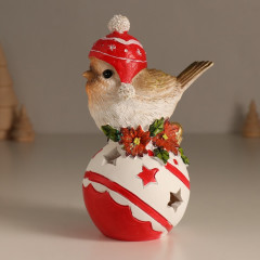 Фигурка светящаяся «Птичка в шапке с помпонами на ёлочном шарике» - Фото 4