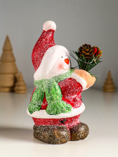 Фигурка светящаяся «Снеговик в красной шубке с еловой веточкой»