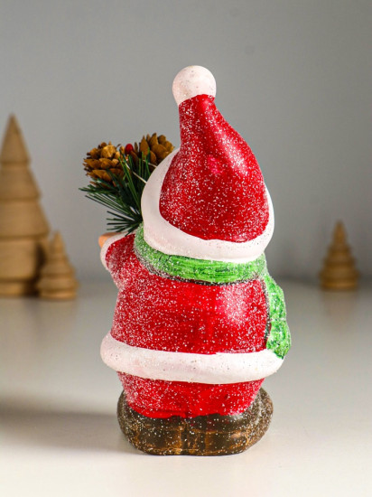 Фигурка светящаяся «Снеговик в красной шубке с еловой веточкой»