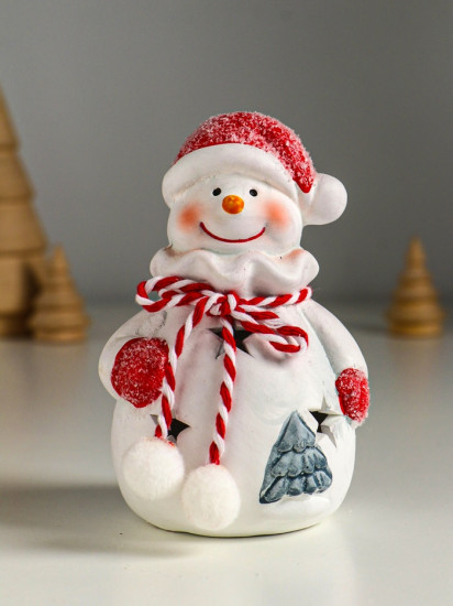 Фигурка светящаяся «Снеговик в шубке с помпонами»