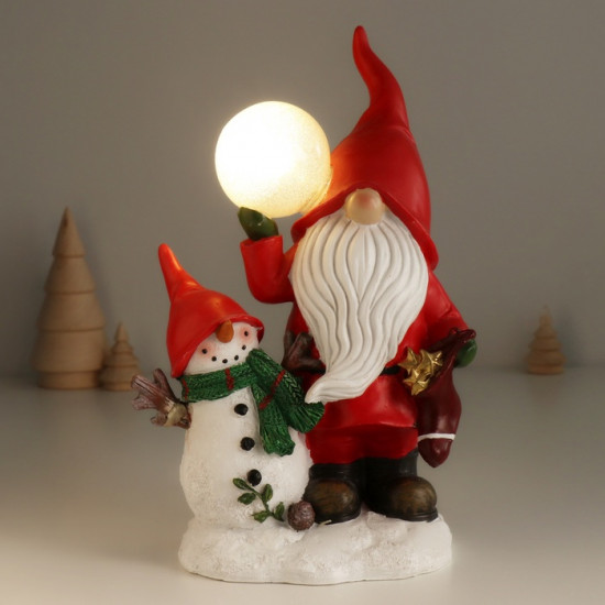 Фигурка светящаяся «Дед Мороз в красном наряде со снеговиком, с шариком»