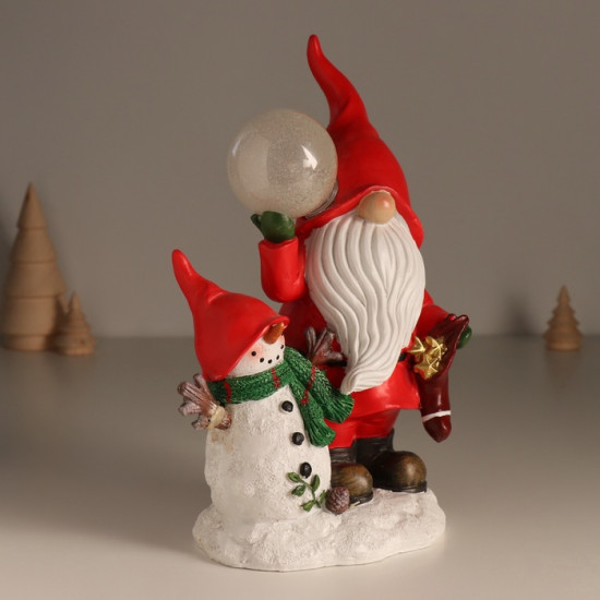 Фигурка светящаяся «Дед Мороз в красном наряде со снеговиком, с шариком»