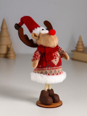 Фигурка «Лосик в вязаной шубе с узорами, в колпаке с колокольчиком» - Фото 1