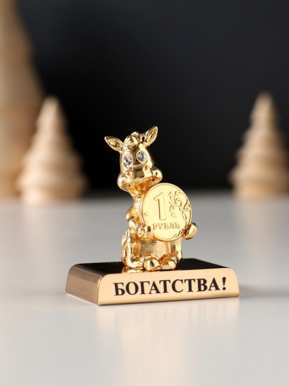Фигурка «Лошадка с монеткой на подставке и с пожеланием: Богатства»