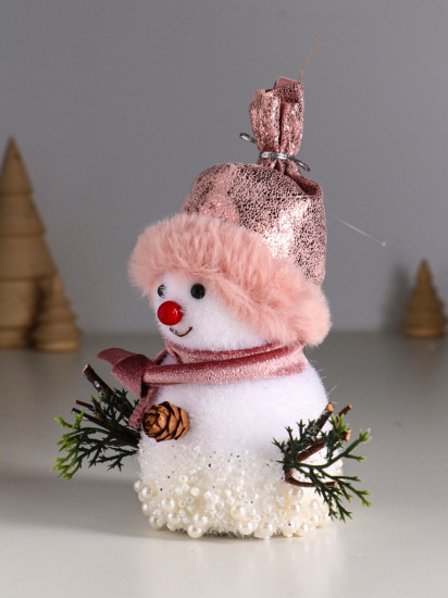 Фигурка «Снеговичок в розовом колпаке в бусинках»