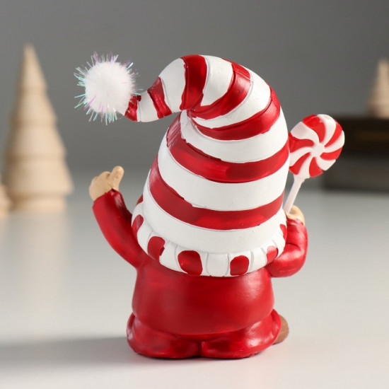Фигурка «Дед Мороз в белом колпаке в красную полоску, с леденцом»