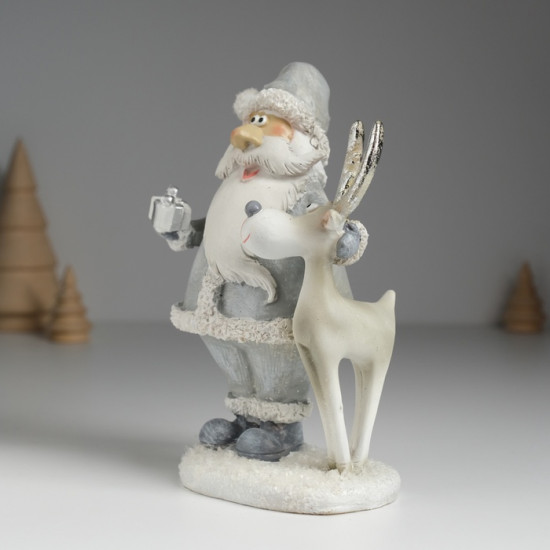 Фигурка «Дед Мороз в серой шубе с серым оленем»