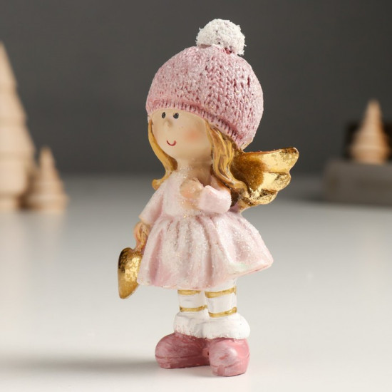 Фигурка «Малышка-ангел в розовом, с золотым сердцем»