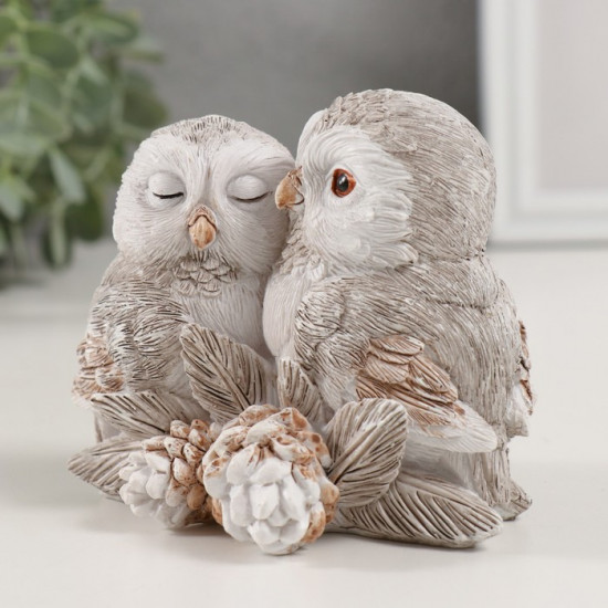 Фигурка «Нежные совушки с букетом шишек»