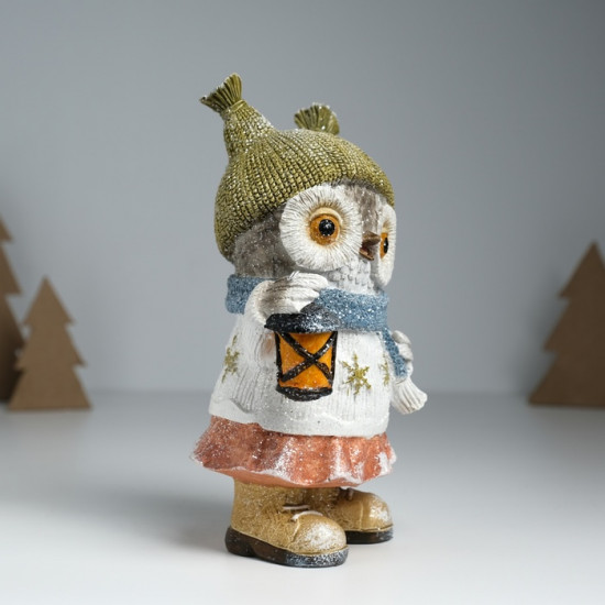 Фигурка «Совушка в свитере со снежинками, с фонариком»