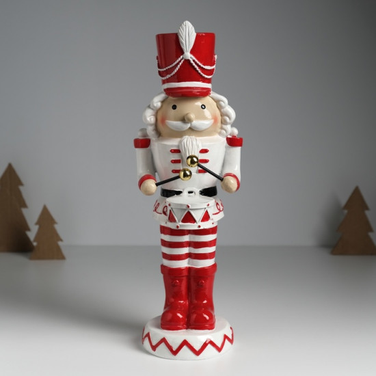 Фигурка «Щелкунчик с кудряшками в красно-белом мундире с барабаном»