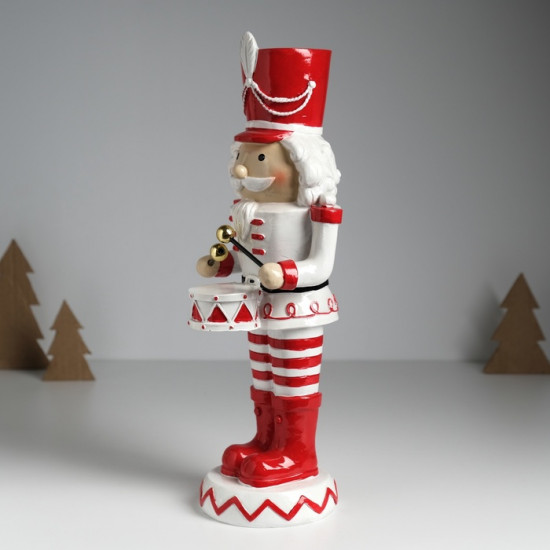 Фигурка «Щелкунчик с кудряшками в красно-белом мундире с барабаном»