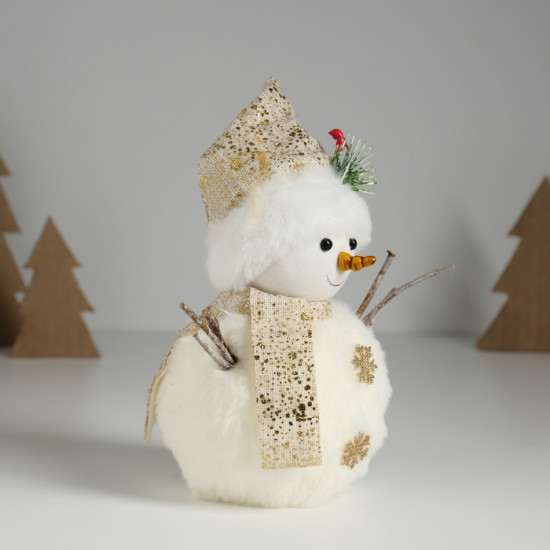 Фигурка «Снеговик меховой с веточкой на шапке»