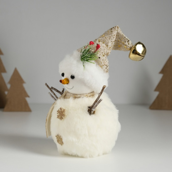 Фигурка «Снеговик меховой с веточкой на шапке»