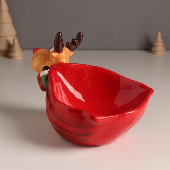 Фигурка-подставка для мелочей «Лось в зелёной шубе с большим красным мешком»