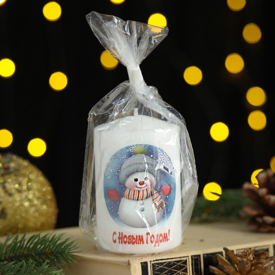 Свеча столбик с рисунком «Новогодние мотивы»