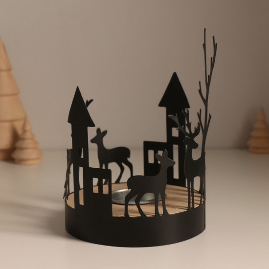 Подсвечник на 1 свечу «Домики и олени»