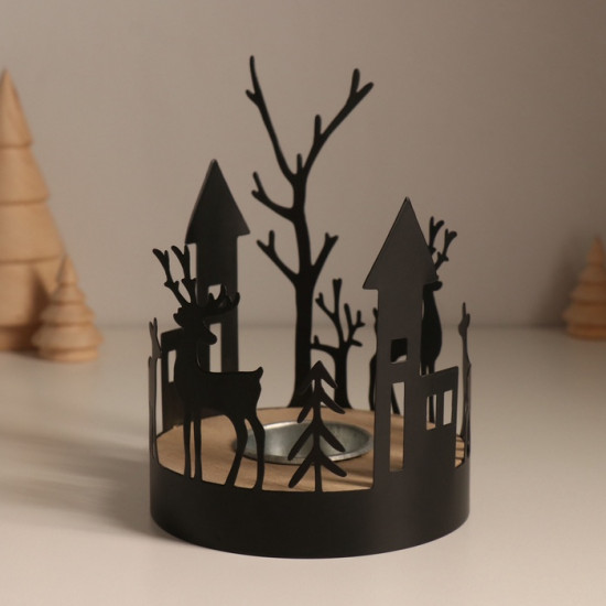 Подсвечник на 1 свечу «Домики и олени»