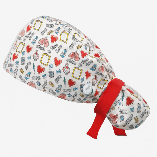Медицинская шапочка с принтом и завязками