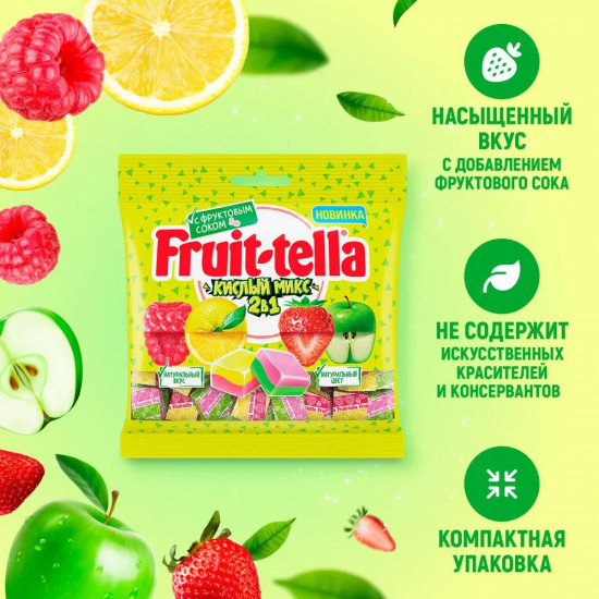 Конфеты жевательные со вкусами яблока и клубники, лимона и малины «Кислый микс 2 в 1»