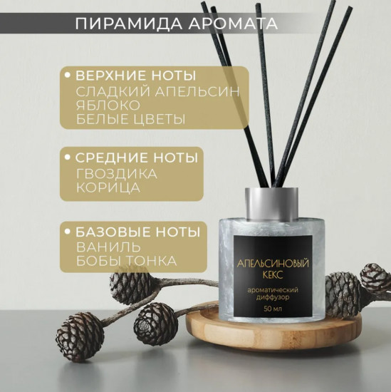 Диффузор ароматический с фибровыми палочками «Апельсиновый кекс»